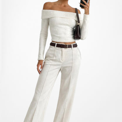 Mango Off White High Waisted Wide Leg Pants Size 2/S