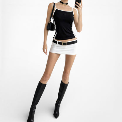 Vintage Y2K Black White Striped Colorblock Knit Casual Cami Tank Top Size S