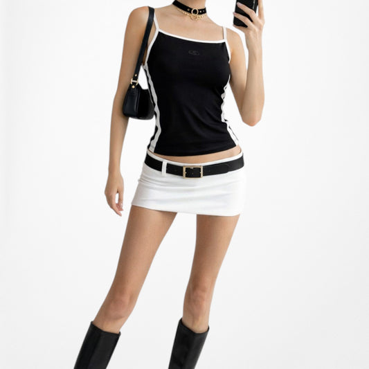 Vintage Y2K Black White Striped Colorblock Knit Casual Cami Tank Top Size S