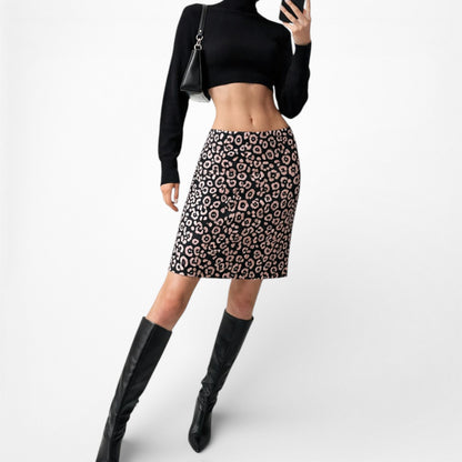 Vintage Y2K Brown Black Printed Knee Length A-Line Skirt Size M