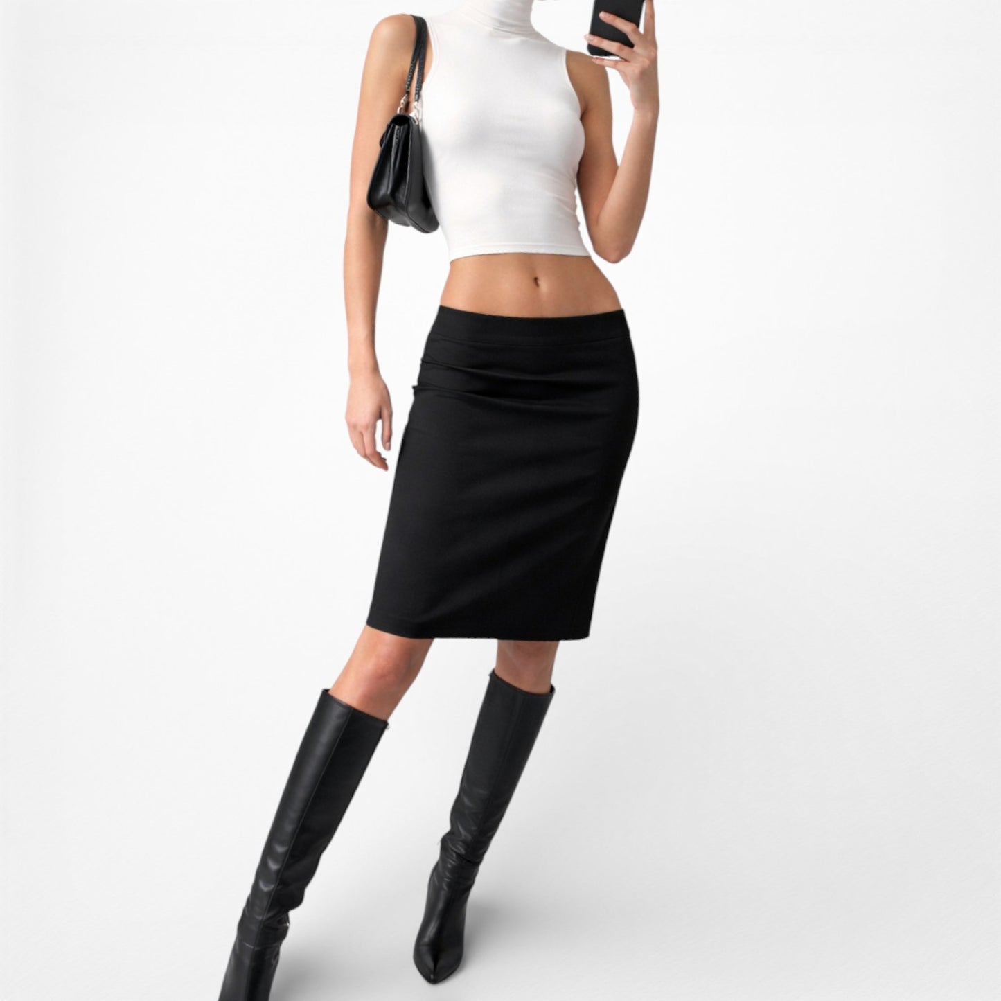 Vintage Y2K Black Knee Length Bodycon Straight Pencil Skirt Size M