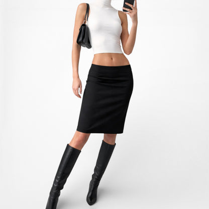 Vintage Y2K Black Knee Length Bodycon Straight Pencil Skirt Size M