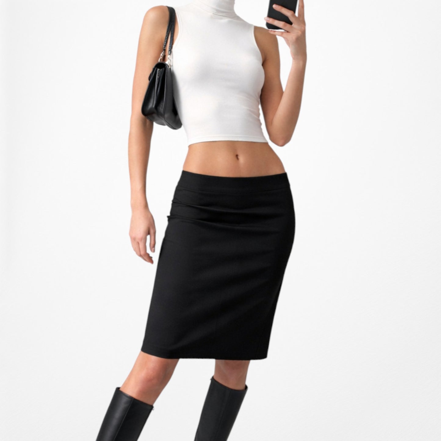 Vintage Y2K Black Knee Length Bodycon Straight Pencil Skirt Size M