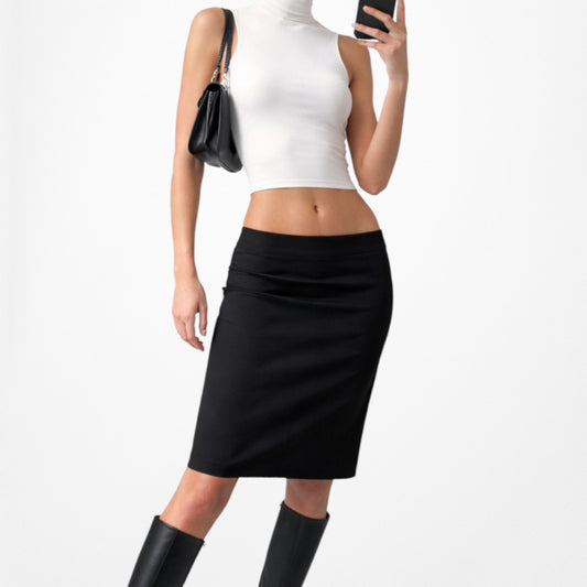 Vintage Y2K Black Knee Length Bodycon Straight Pencil Skirt Size M