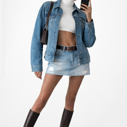 Vintage Y2K Medium Wash Button Down Denim Jean Jacket Coat Size S