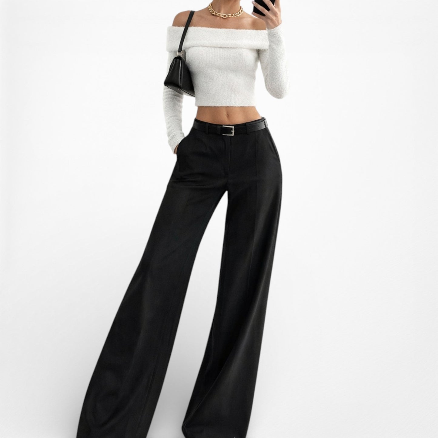 Vintage Y2K Black Petite Cropped Wide Leg Dress Pants Trousers Size M