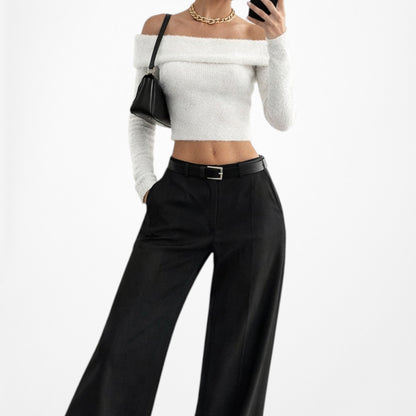 Vintage Y2K Black Petite Cropped Wide Leg Dress Pants Trousers Size M