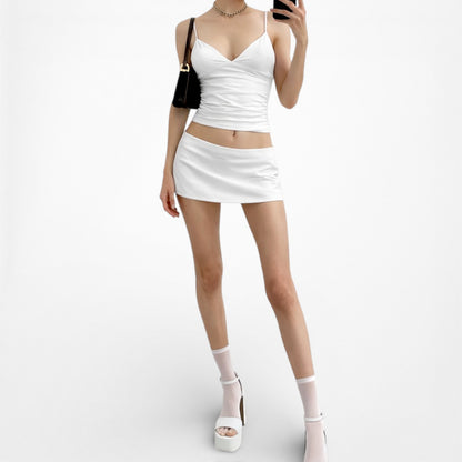 White Fox Boutique V-Neck Strappy Ruched Knit Cami Top Size XS