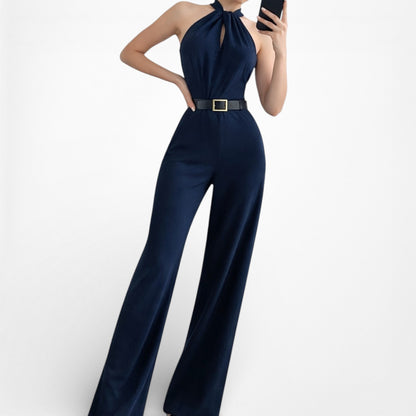 Vintage Y2K Navy Blue Sleeveless Halter Wide Leg Jumpsuit Size M
