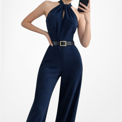Vintage Y2K Navy Blue Sleeveless Halter Wide Leg Jumpsuit Size M