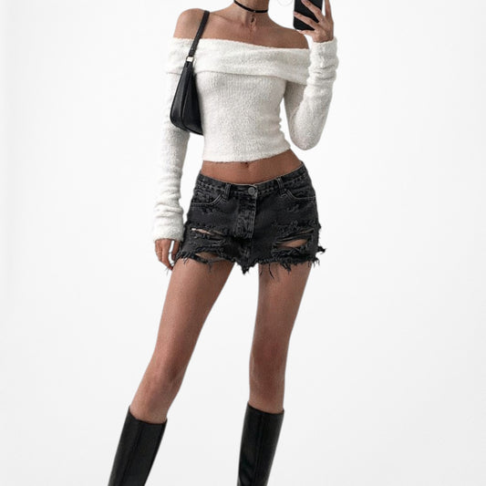 One Teaspoon Gray Distressed Destroyed Mid Rise Denim Mini Skirt Size XS/S