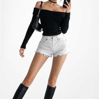 Zara White Distressed Destroyed High Waisted Denim Jean Shorts Size XS/S