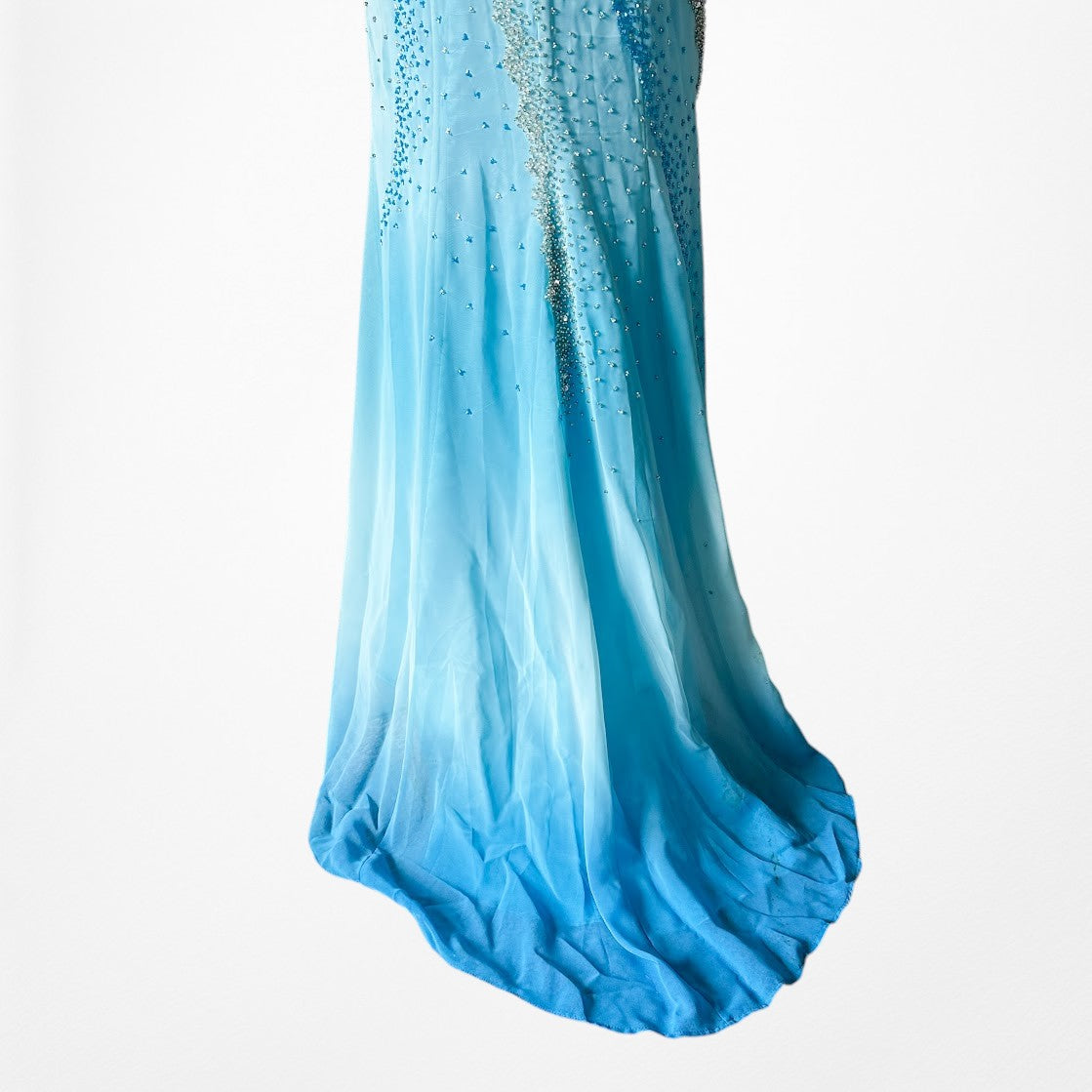 Vintage Y2K Blue Ombre Beaded Strapless Bodycon Maxi Prom Dress Size S/M
