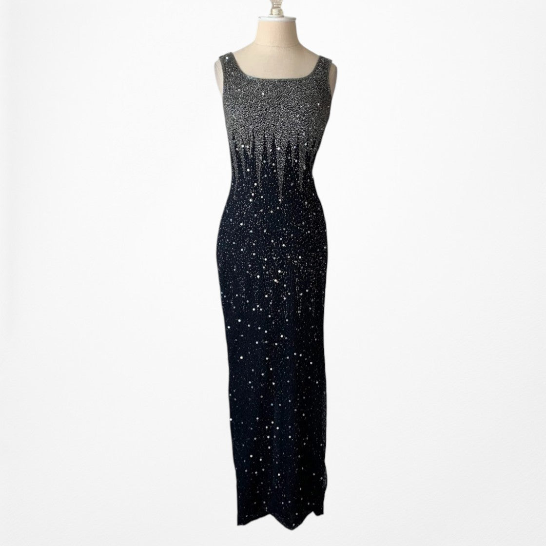 Gray Silk Beaded Maxi Bodycon Slit Formal Prom Dress Size S