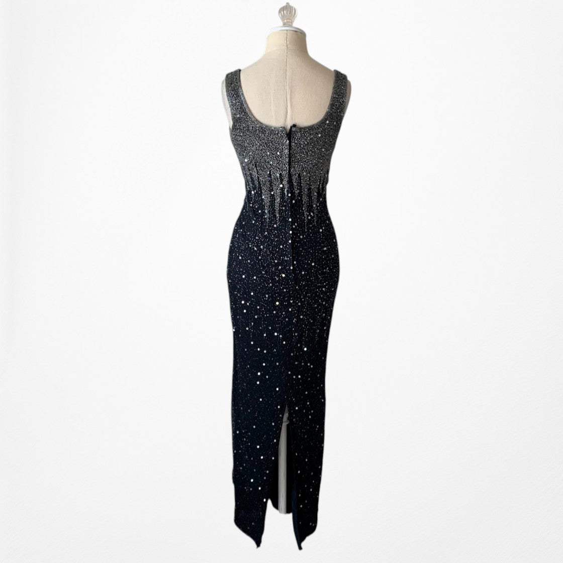 Gray Silk Beaded Maxi Bodycon Slit Formal Prom Dress Size S