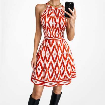 Vintage Y2K Orange White Printed Knee Length Cocktail Sundress Dress Size 6/M