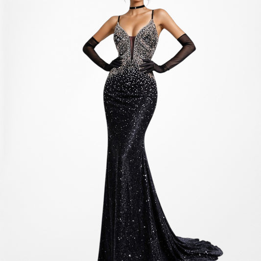 Vintage Purple Beaded Bodycon Maxi Prom Formal Cocktail Dress Size S