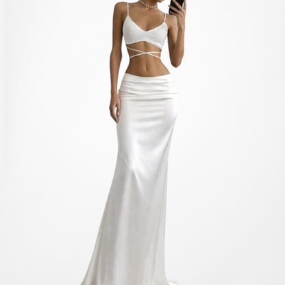 Zara Ribbed Knit Off White Cream Strappy Tie Crop Top Bralette Size S