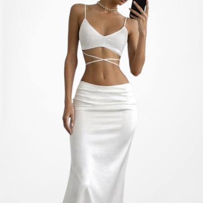 Zara Ribbed Knit Off White Cream Strappy Tie Crop Top Bralette Size S