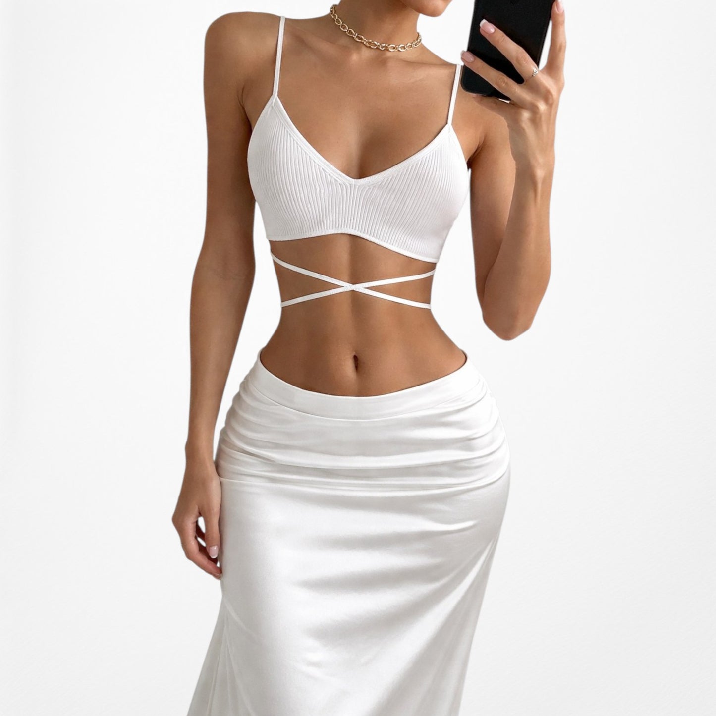 Zara Ribbed Knit Off White Cream Strappy Tie Crop Top Bralette Size S