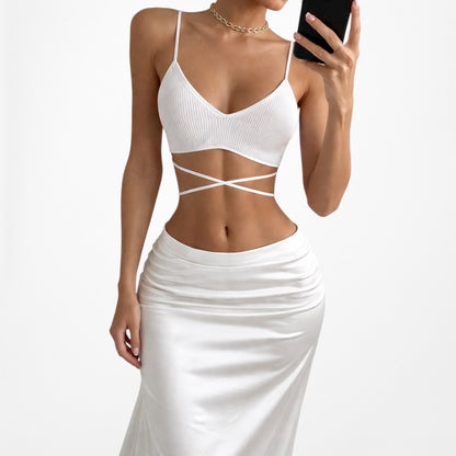 Zara Ribbed Knit Off White Cream Strappy Tie Crop Top Bralette Size S