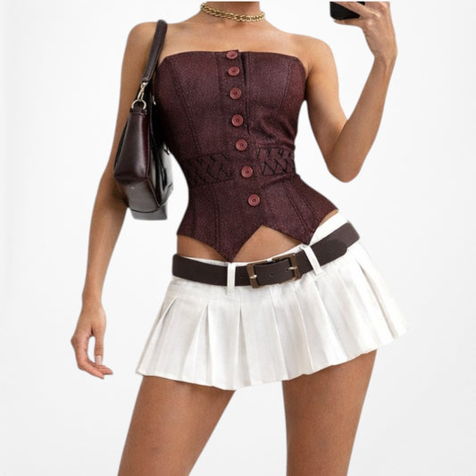 Vintage Y2K Brown Vintage Strapless Button Down Front Bustier Corset Tube Top Size 0/XS