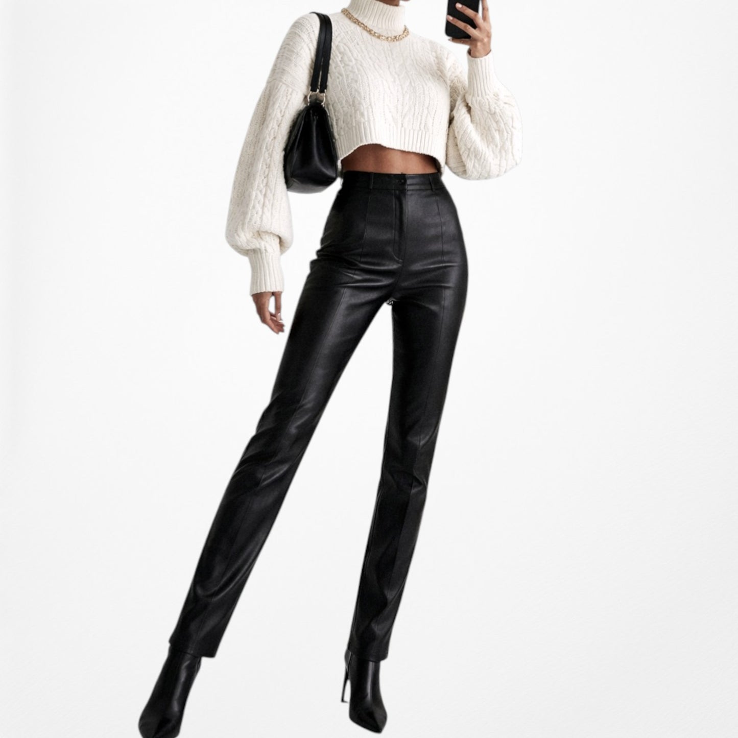 Vintage Y2K Black Patent Faux Leather Look Slim Leg Pants Size XS/S