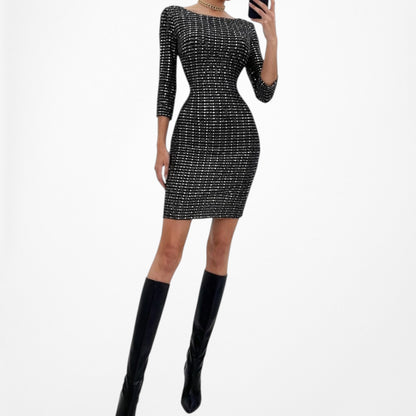 Vintage Y2K Gray Metallic Sequin Knee Length 3/4 Sleeve Cocktail Dress Size L
