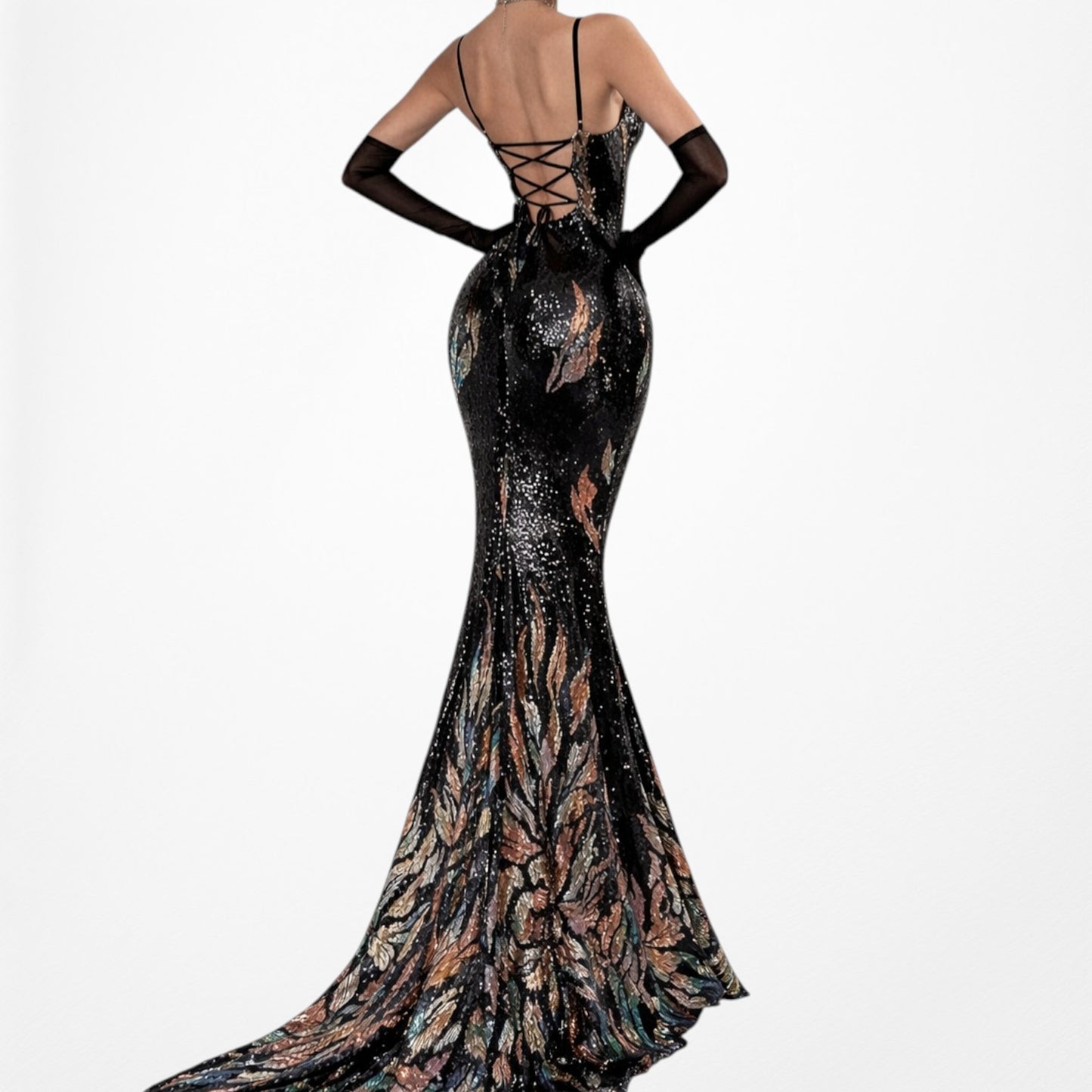 Black Sequin Fit Flared V-Neck Formal Cocktail Prom Dress Size XS/S/M