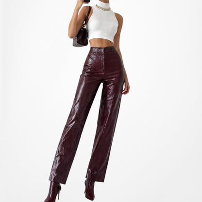 Zara Burgundy Red High Waisted Animal Snake Print Faux Leather Pants Size S/M