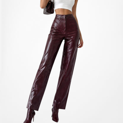 Zara Burgundy Red High Waisted Animal Snake Print Faux Leather Pants Size S/M