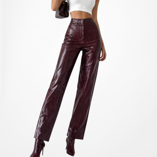 Zara Burgundy Red High Waisted Animal Snake Print Faux Leather Pants Size S/M