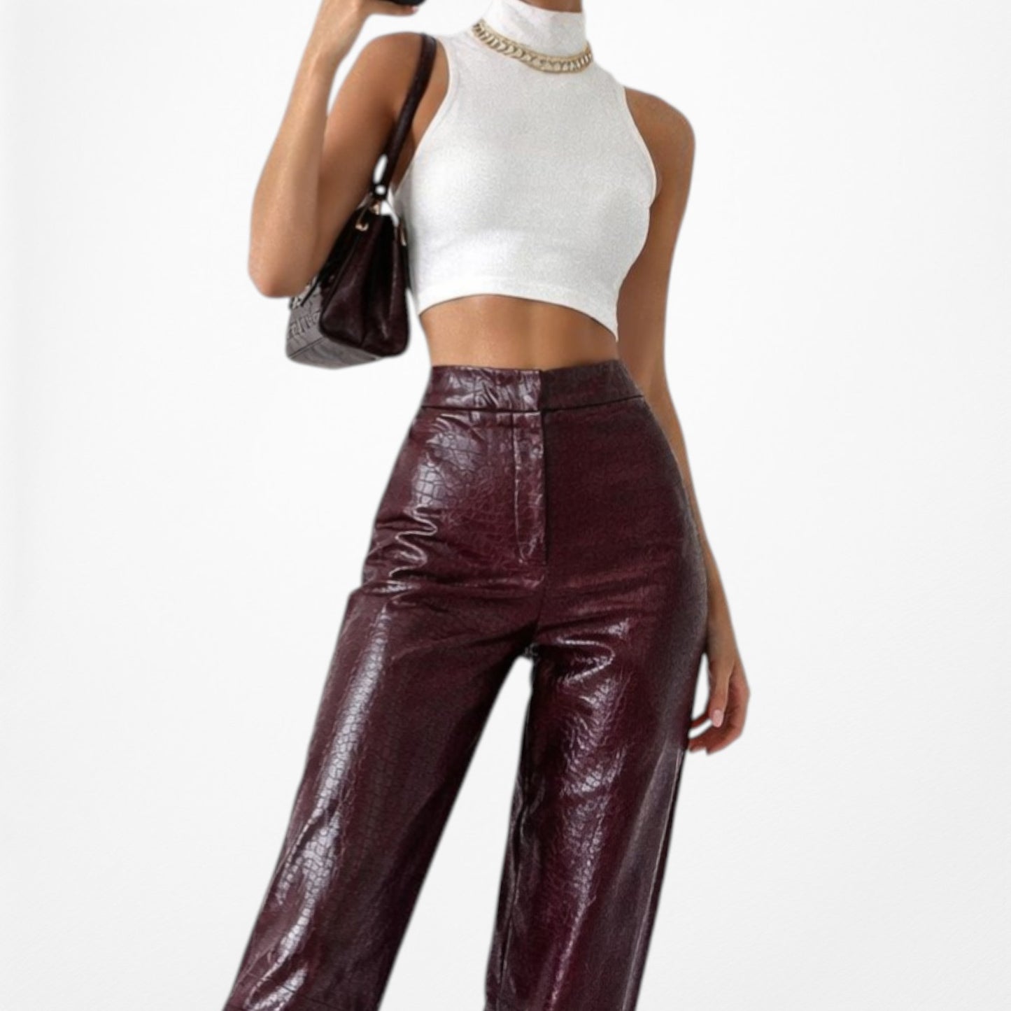 Zara Burgundy Red High Waisted Animal Snake Print Faux Leather Pants Size S/M