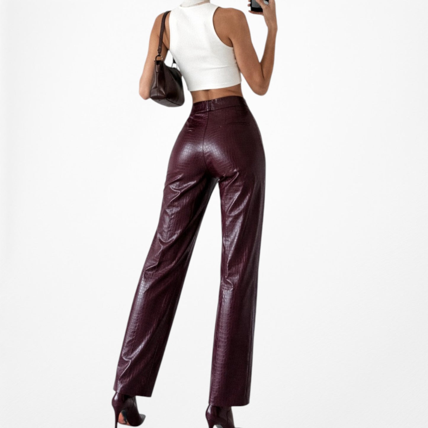 Zara Burgundy Red High Waisted Animal Snake Print Faux Leather Pants Size S/M