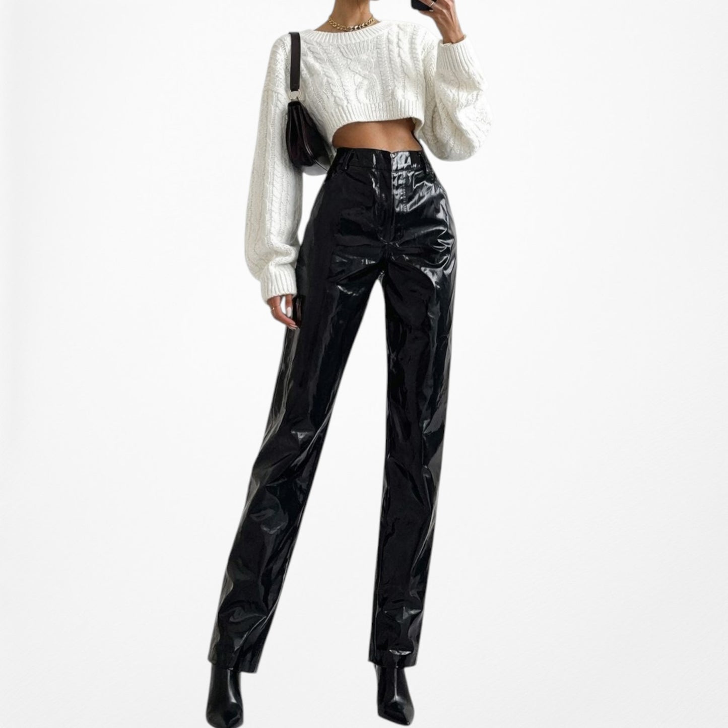 Vintage Y2K Black Patent Faux Leather High Waisted Cropped Tapered Leg Size XS/S
