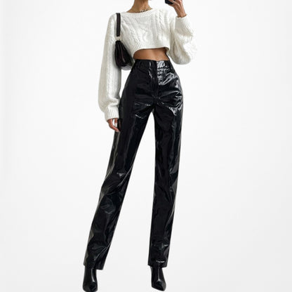 Vintage Y2K Black Patent Faux Leather High Waisted Cropped Tapered Leg Size XS/S