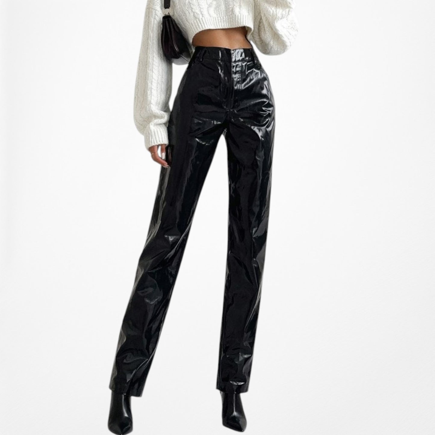 Vintage Y2K Black Patent Faux Leather High Waisted Cropped Tapered Leg Size XS/S