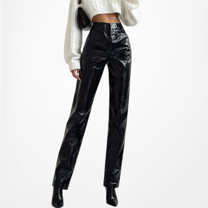 Vintage Y2K Black Patent Faux Leather High Waisted Cropped Tapered Leg Size XS/S