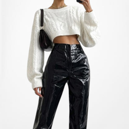 Vintage Y2K Black Patent Faux Leather High Waisted Cropped Tapered Leg Size XS/S