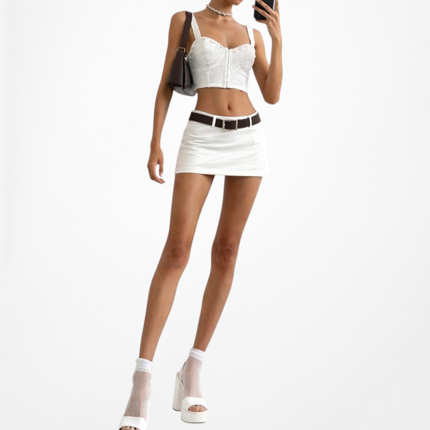 Vintage Y2K White Lace Bustier Corset Cami Tank Crop Top Size XS
