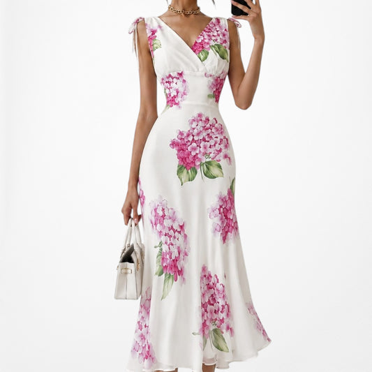 Vintage White Pink Floral Knee Length Flowy Bodycon Slip Sundress Dress Size S/M