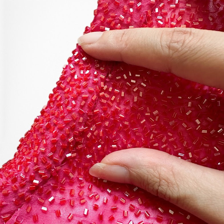 Vintage Y2K 90s Pink Silk Strapless Beaded Flared Ombre Maxi Prom Dress Size XS