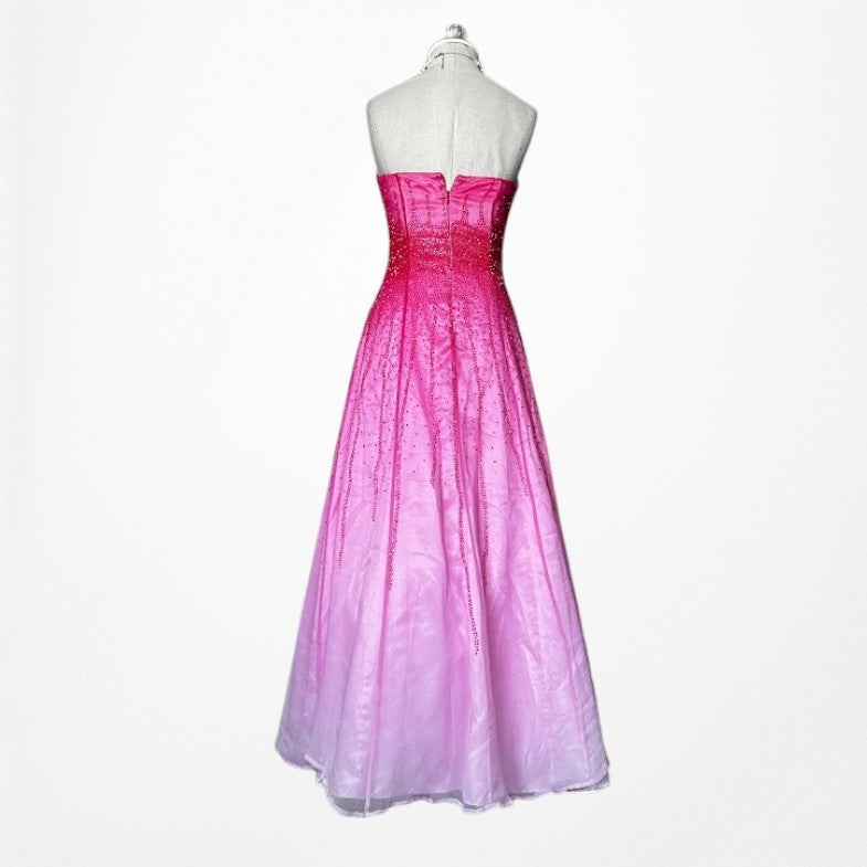 Vintage Y2K 90s Pink Silk Strapless Beaded Flared Ombre Maxi Prom Dress Size XS