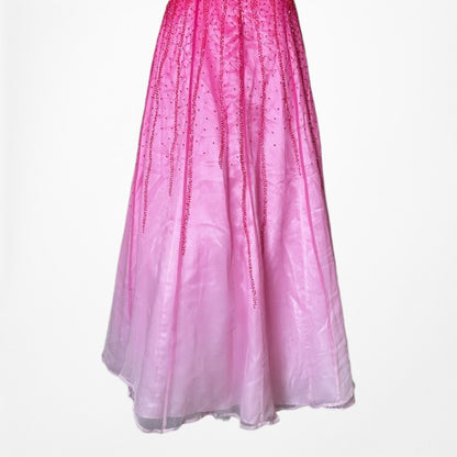 Vintage Y2K 90s Pink Silk Strapless Beaded Flared Ombre Maxi Prom Dress Size XS