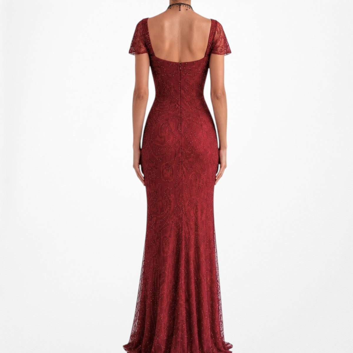 Vintage Red Beaded Fit Flared Silk Bodycon Maxi Prom Scarf Dress Size S/M