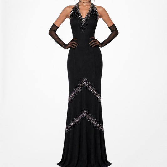 Vintage Black Purple Beaded Bodycon Maxi Formal Prom Dress Size M