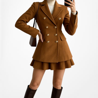 Zara Brown Double Breasted Shoulder Padded Blazer Jacket Coat Size XS