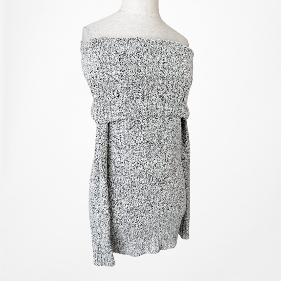 Gray Knit Off The Shoulder Long Sleeve Sweater Top Size S