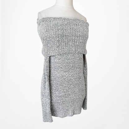 Gray Knit Off The Shoulder Long Sleeve Sweater Top Size S