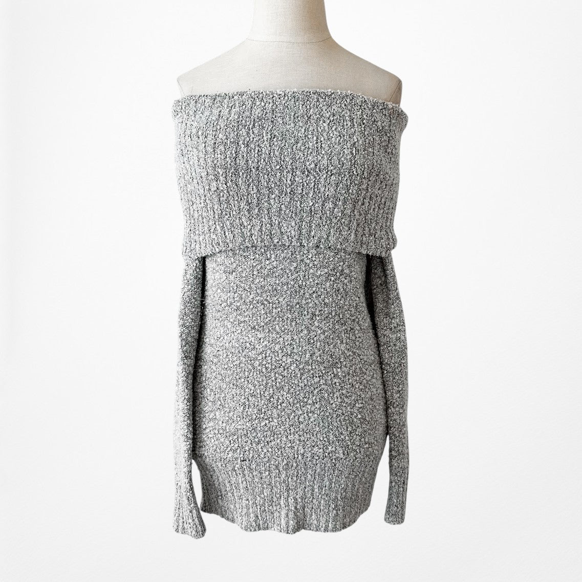Gray Knit Off The Shoulder Long Sleeve Sweater Top Size S